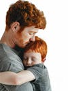 Image, father's day, affection, hug, father with son, white background, isolated