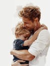 Father's day ai image, care, hug, fatherly affection, with son, white isolated background