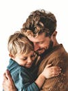 Father's day ai image, affection hug father and son, white isolated background