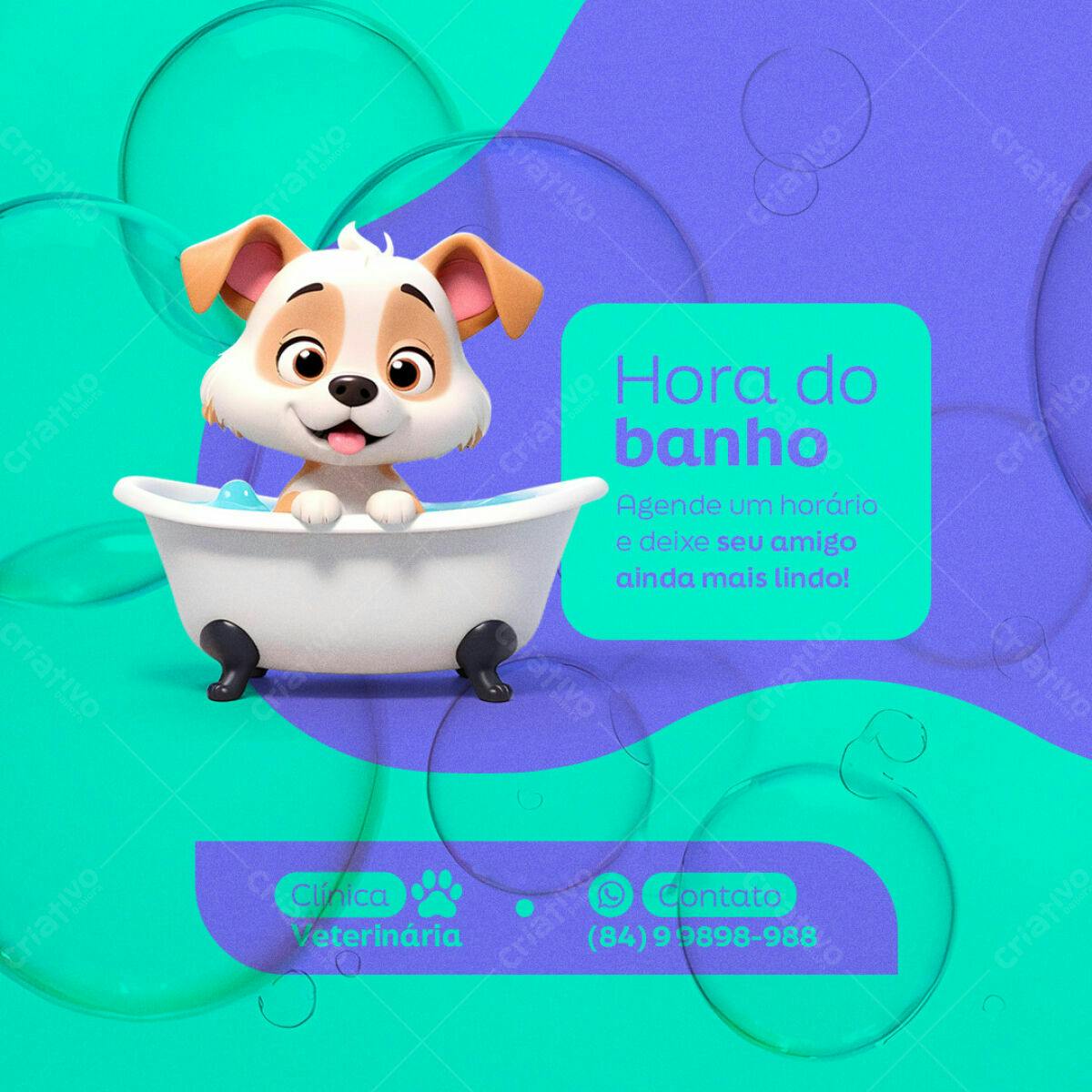 Flyer para Horário do Banho Pet PSD Editável