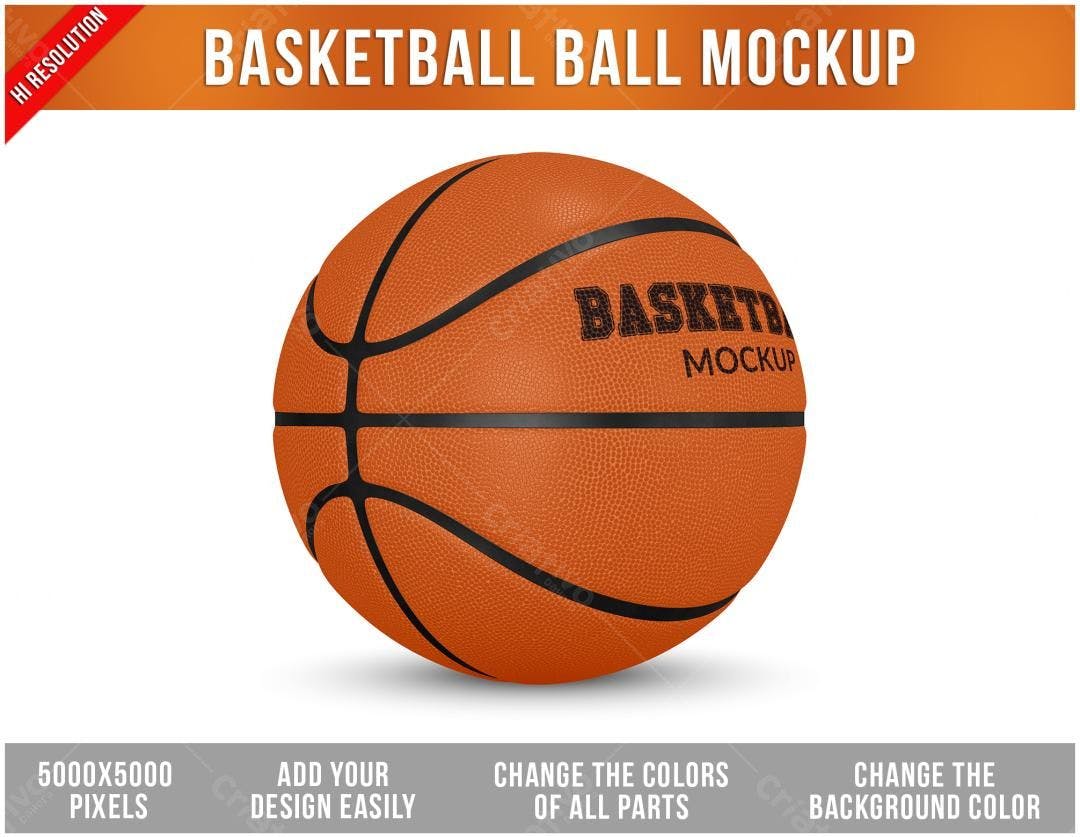 Mockup Bola de Basquete Realista: Laranja e Preto