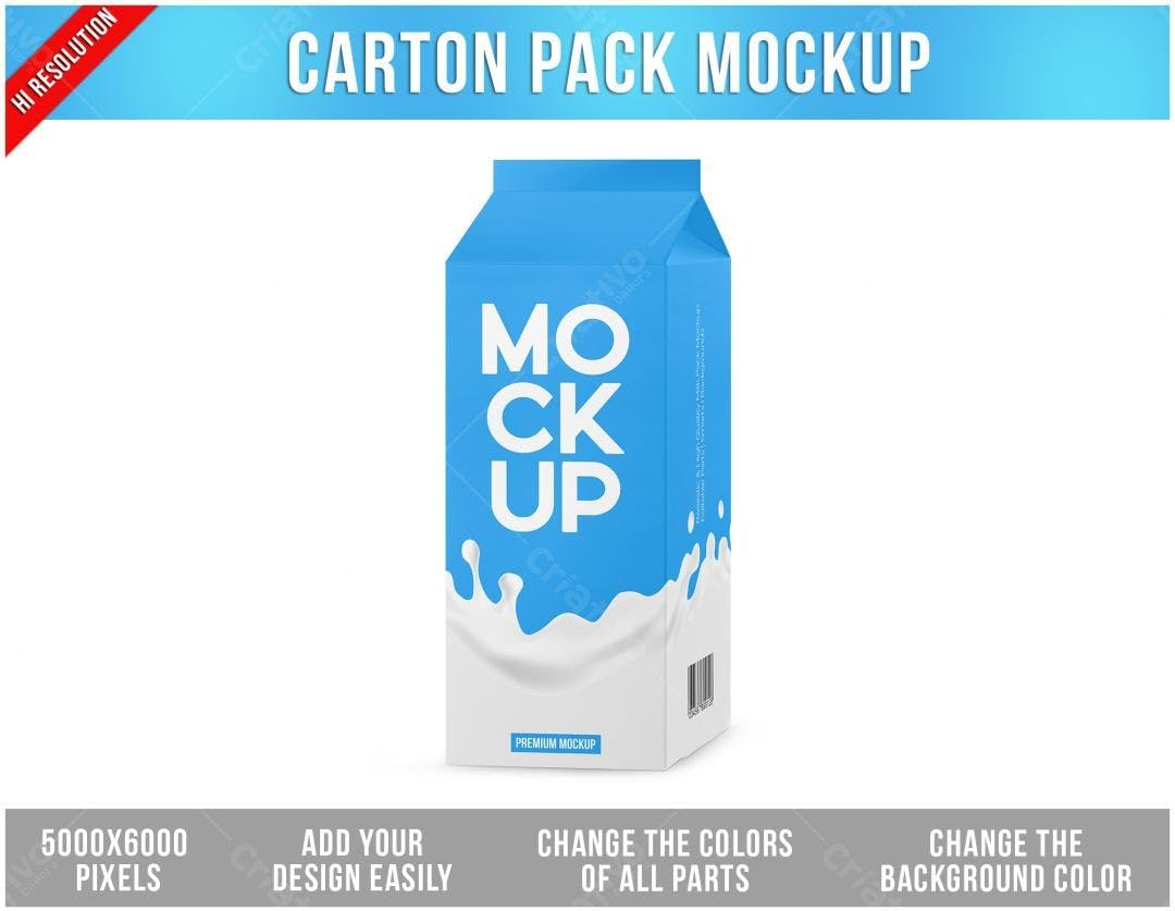 Mockup Realista de Embalagem Tetra Pak para Leite