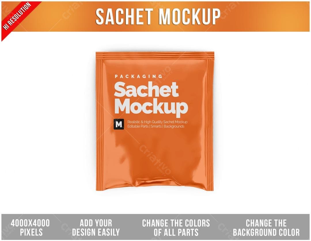 Mockup de Sachê Laranja para Embalagem de Alimentos