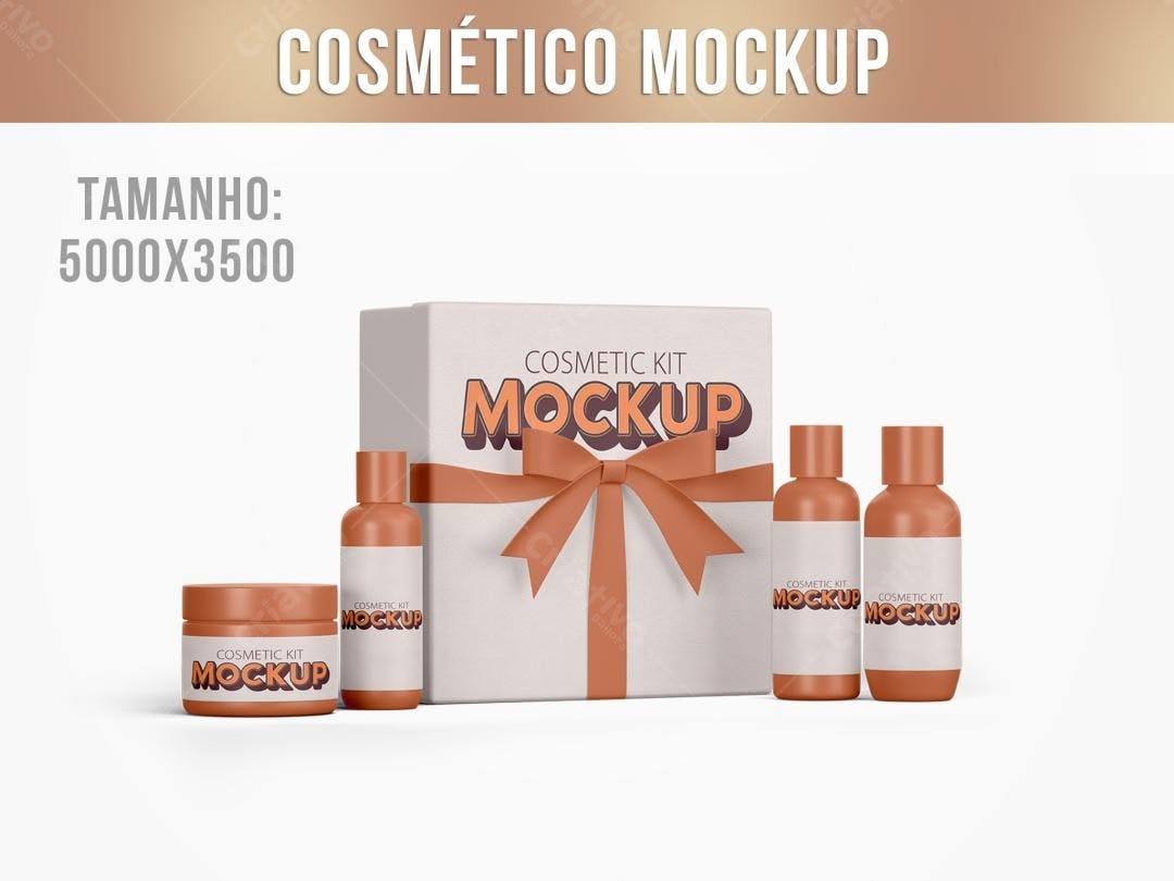 Mockup Kit Cosmético: Embalagem em tons Terra com Fita