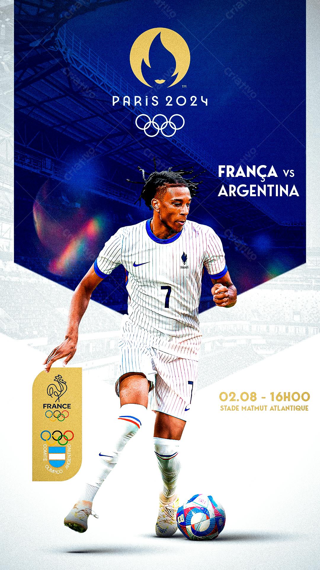 Flyer França vs Argentina Jogos Olímpicos Paris 2024 PSD Editável