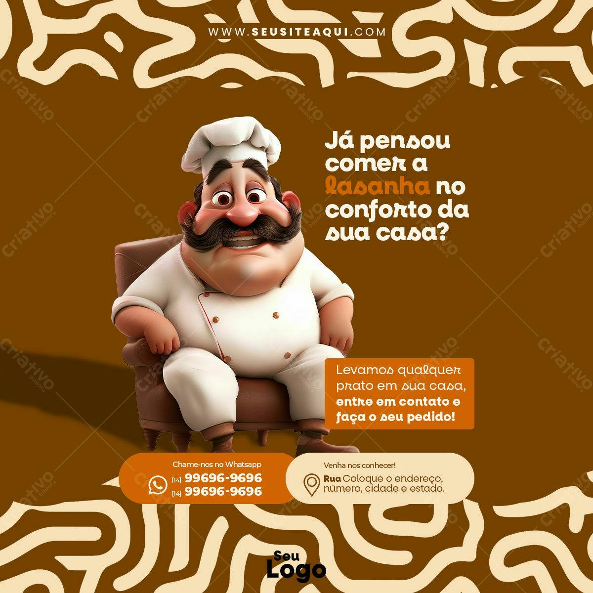 Postagem para Delivery de Lasanha PSD Editável