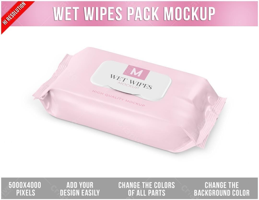Mockup de Embalagem de Lenços Umedecidos Rosa