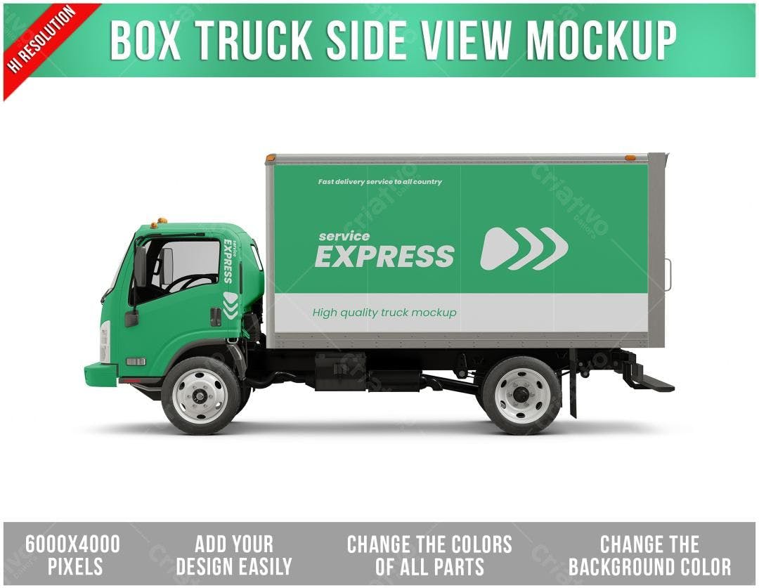 Mockup Caminhão de Entrega: Visual Realista em Verde e Cinza