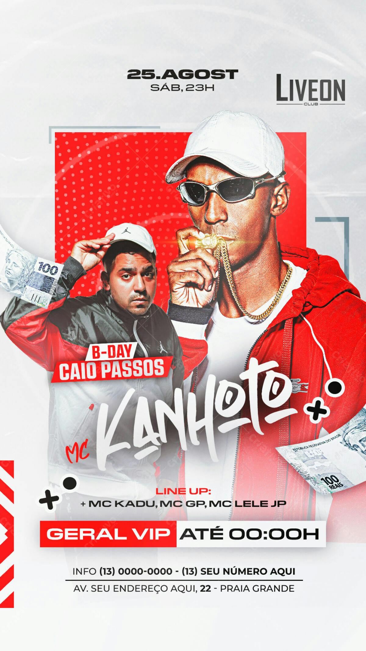 Flyer Aniversário Caio Passos com MC Kanhoto PSD Editável