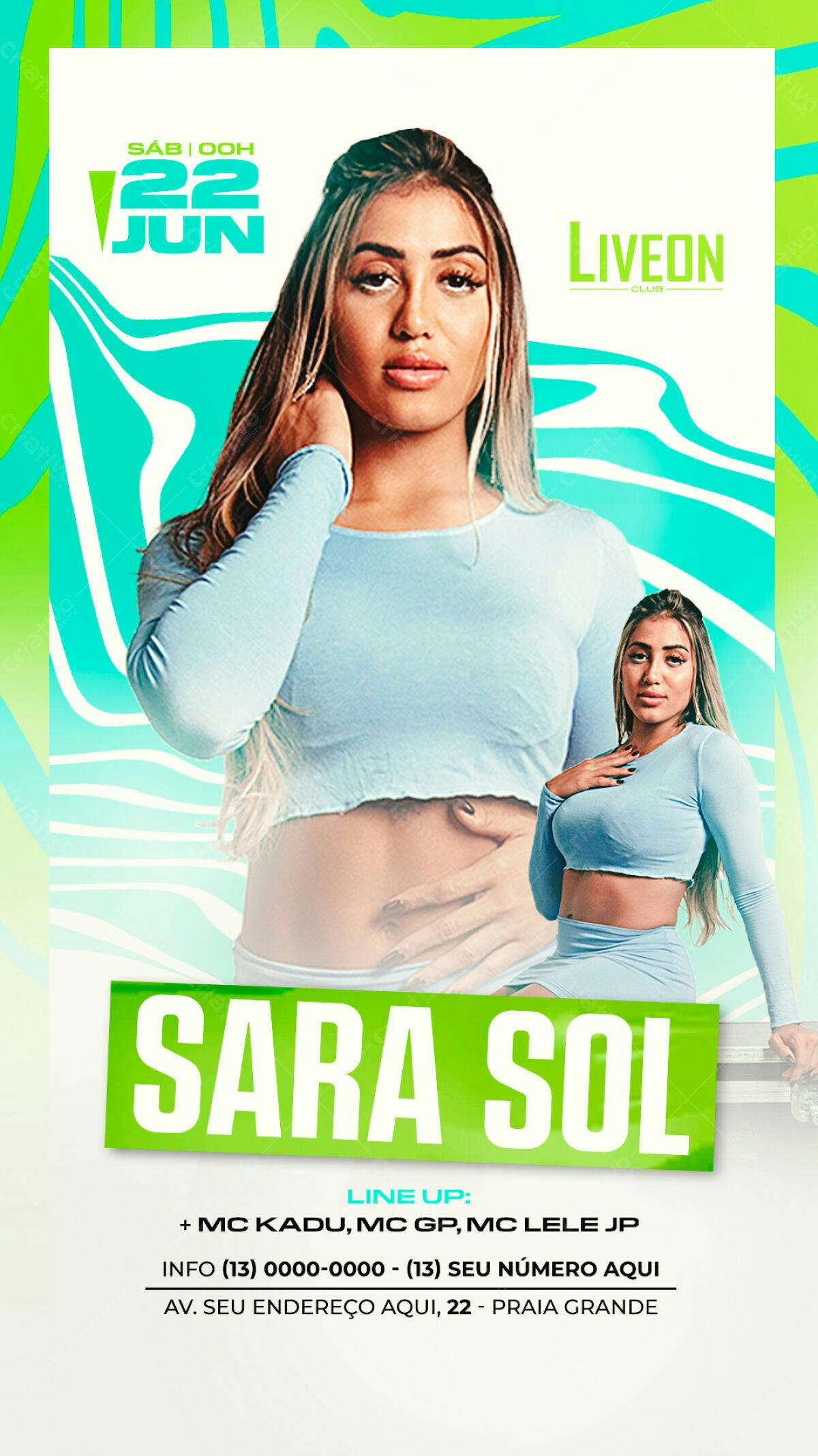 Flyer Festa com Sara Sol PSD Editável
