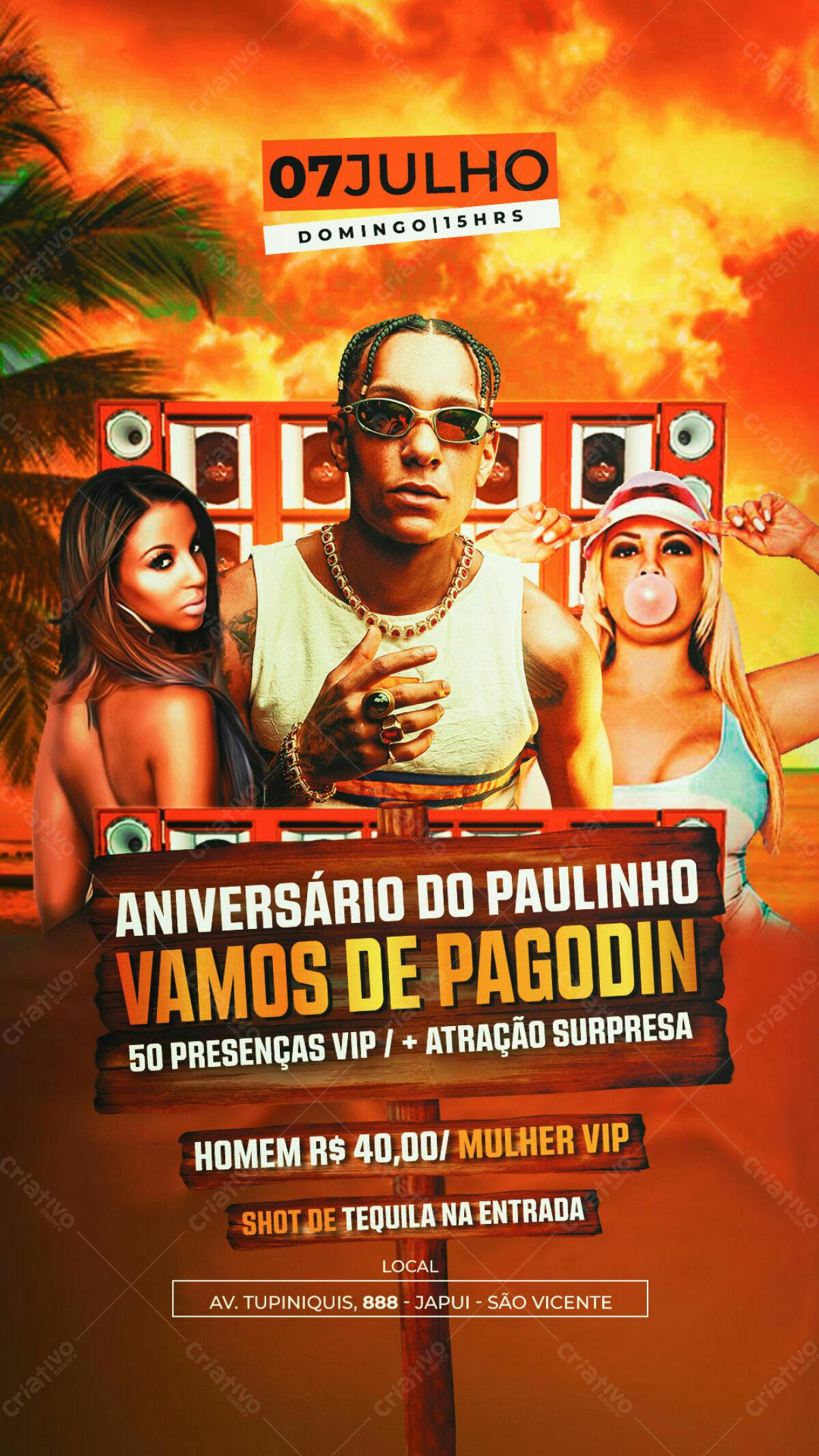 Flyer Festa de Pagode Aniversário do Paulinho PSD Editável