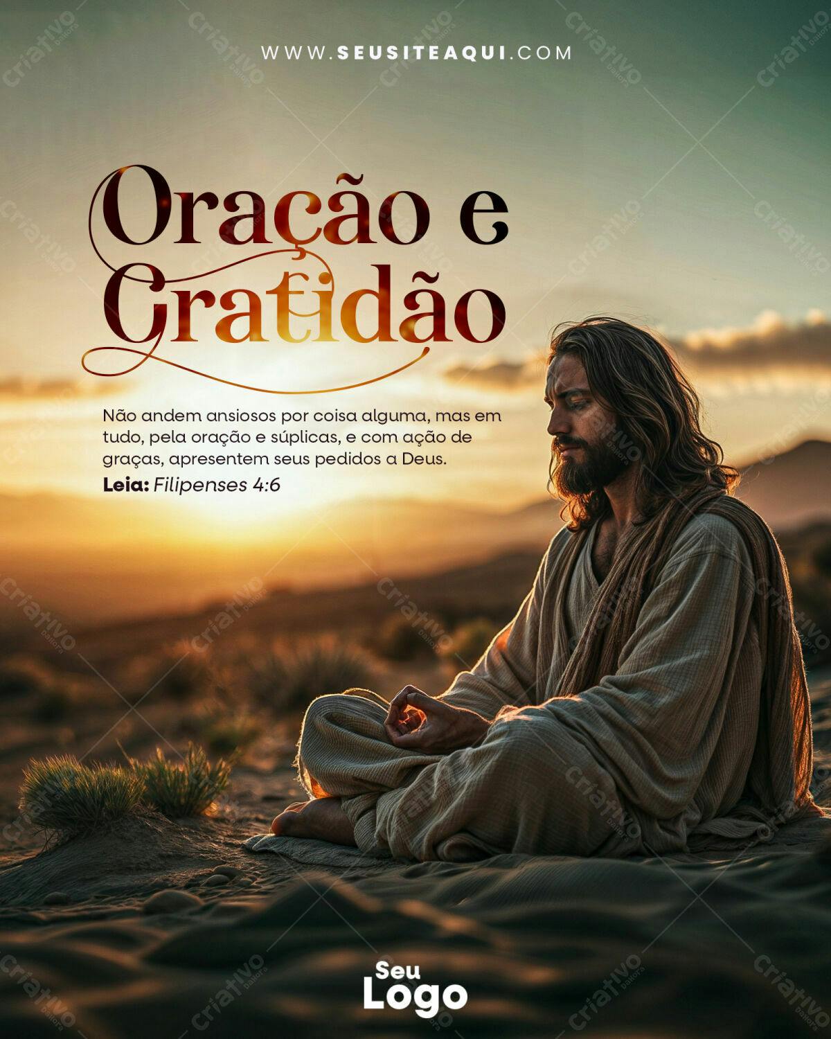 Post para Redes Sociais sobre Oração e Gratidão PSD Editável