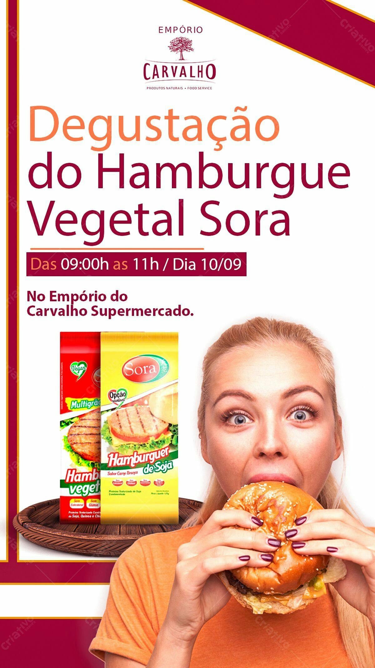 Flyer Degustação Hamburgue Vegetal Sora PSD Editável