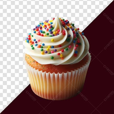 Cupcake com chantilly e confetes coloridos