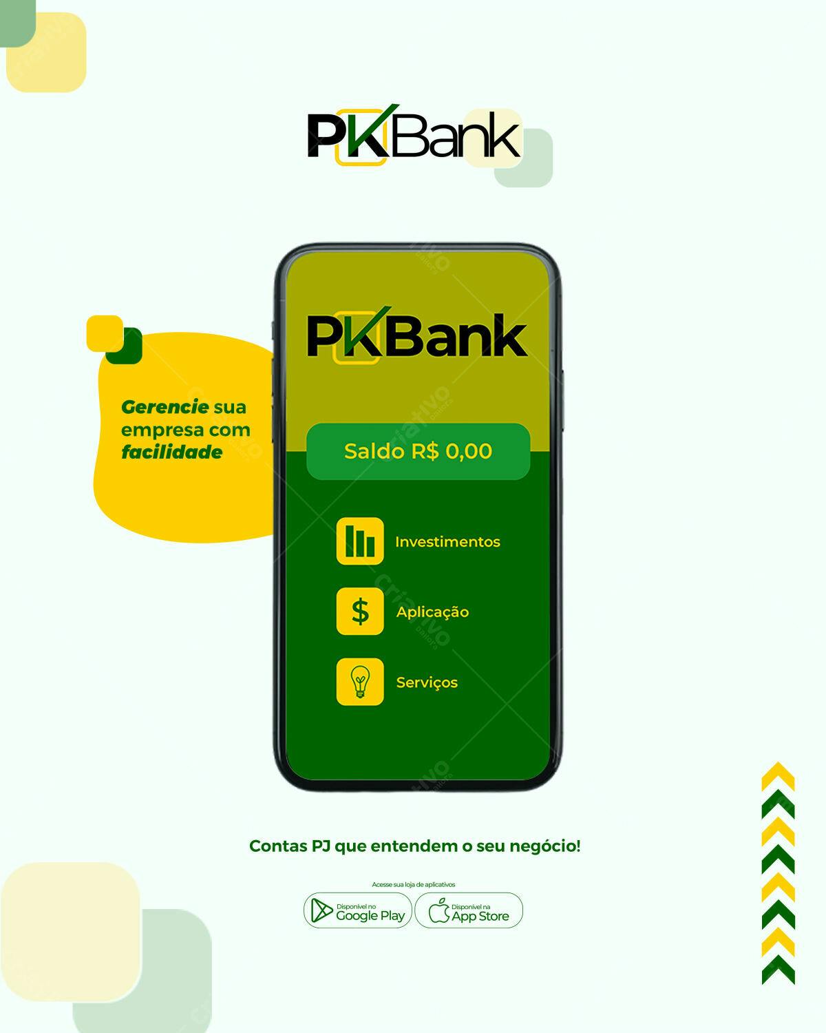 Mockup Aplicativo PJ Bank Verde e Amarelo PSD Editável