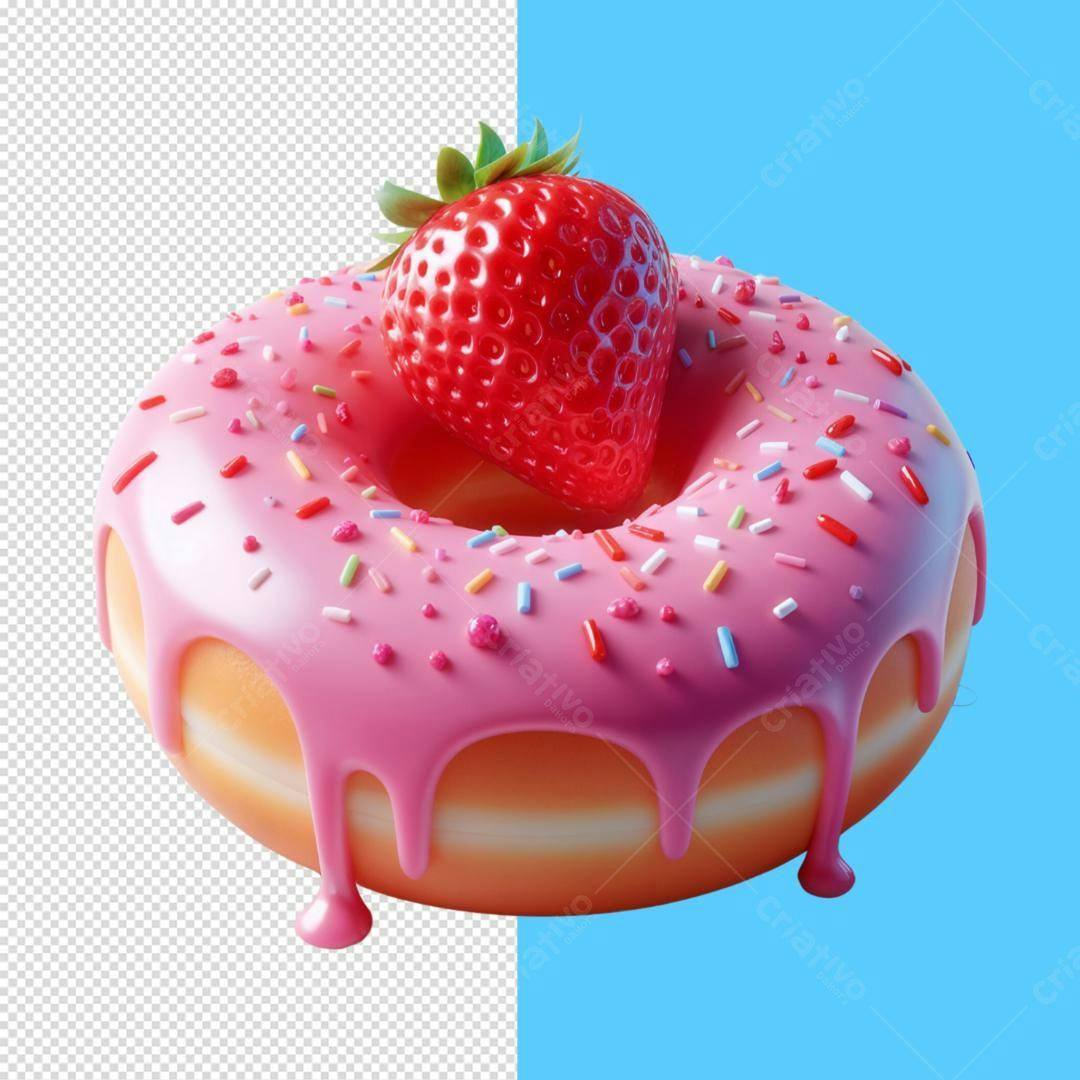 Donut rosa com morango e confeitos