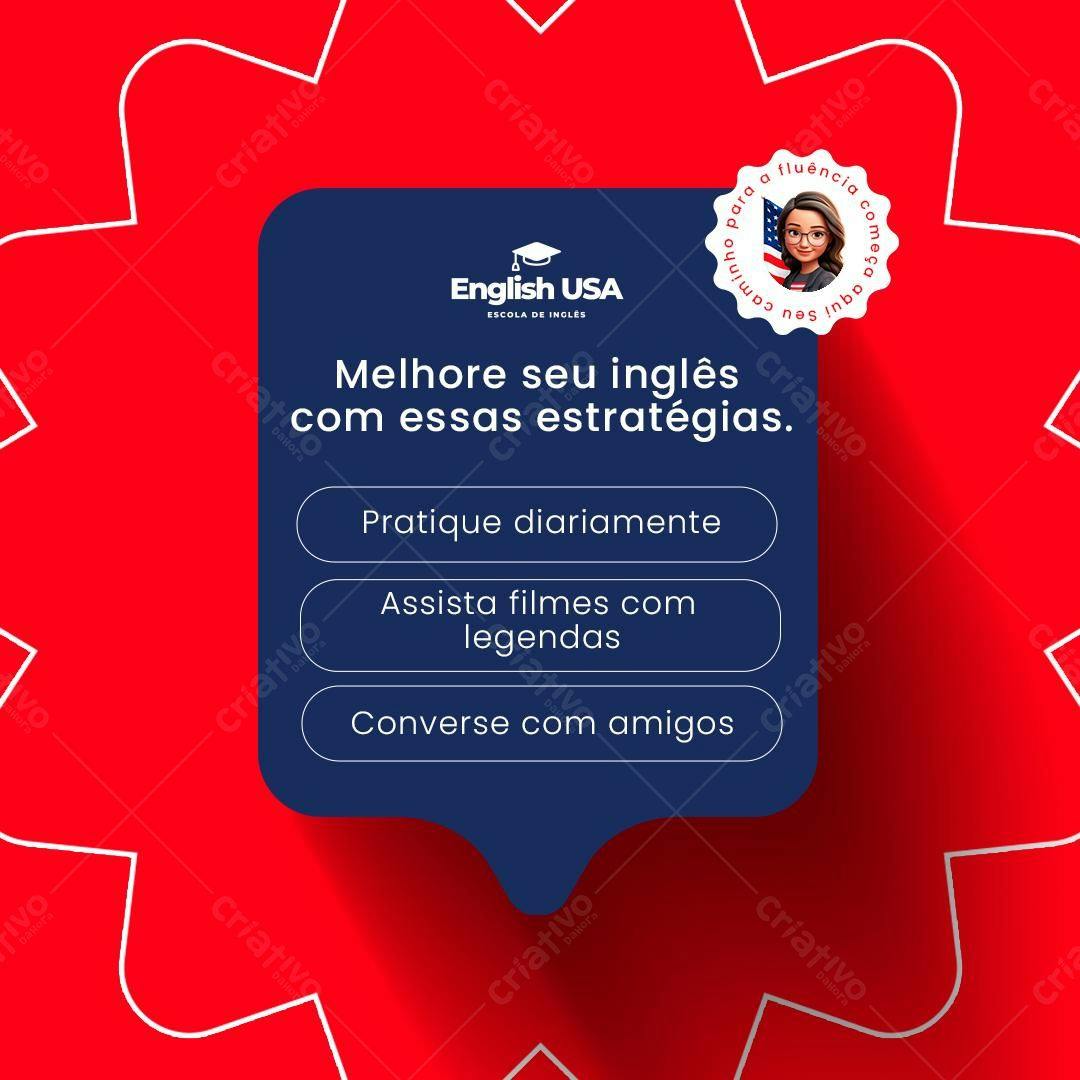 Post Instagram Aprenda Inglês PSD Editável