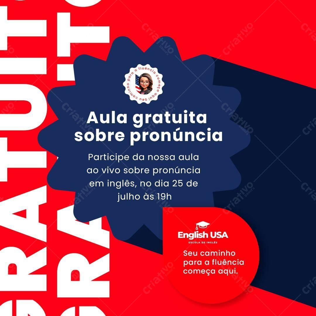 Flyer Aula Gratuita de Pronúncia em Inglês PSD Editável