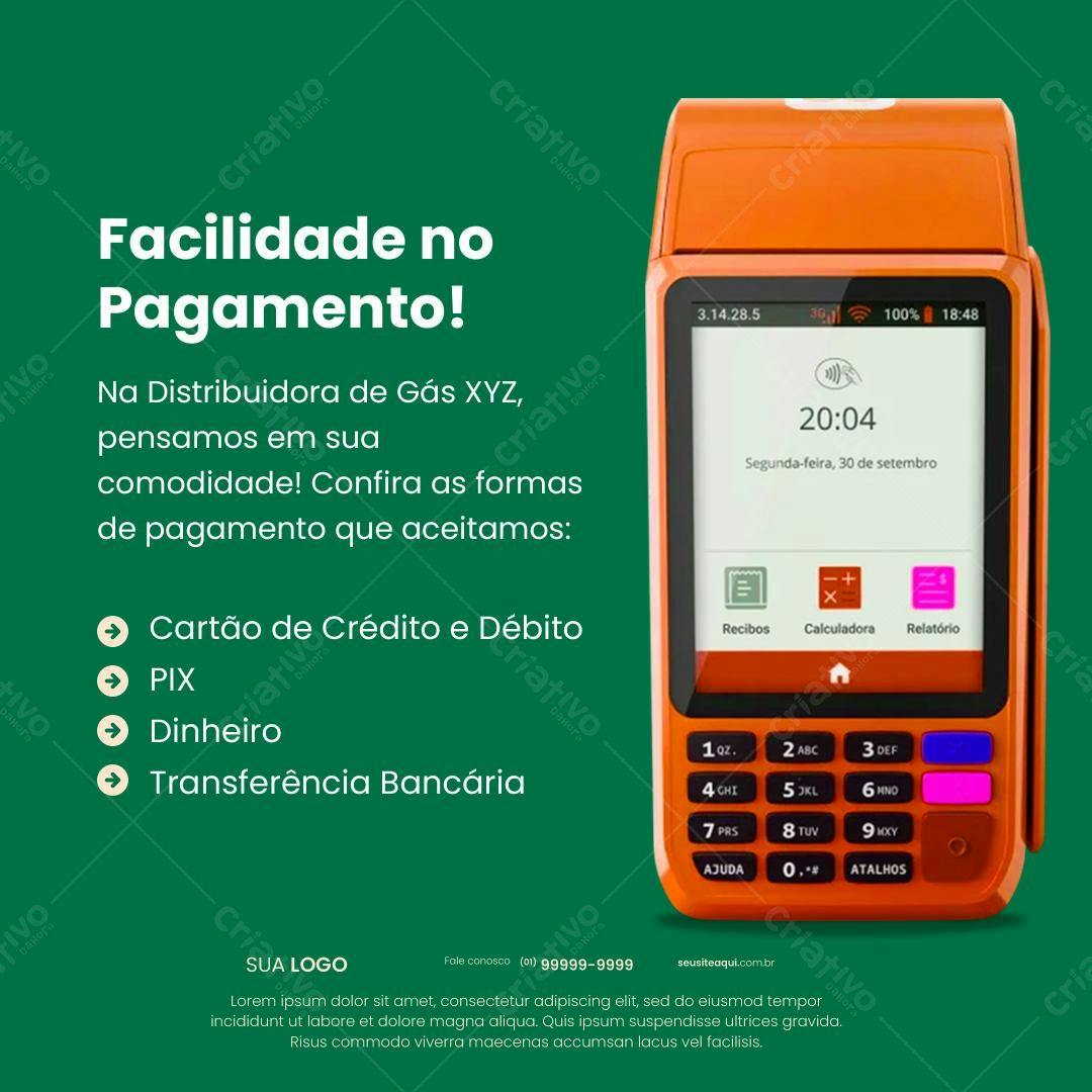 Postagem Instagram Pagamento Distribuidora Gás PSD Editável