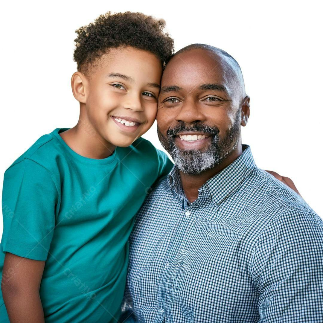 Pai e filho afro-americanos sorrindo juntos