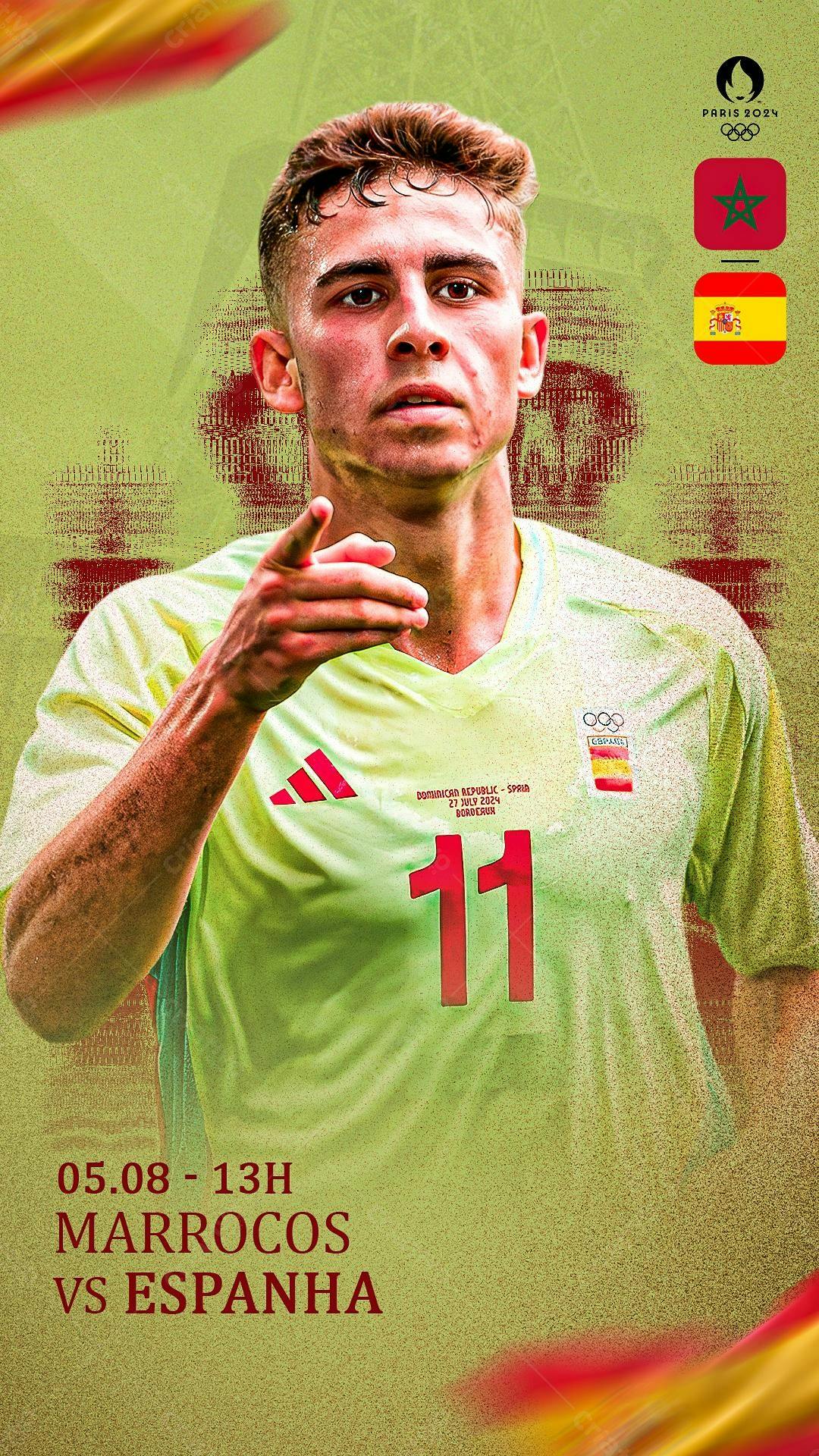 Flyer Marrocos vs Espanha Jogos Olímpicos PSD Editável