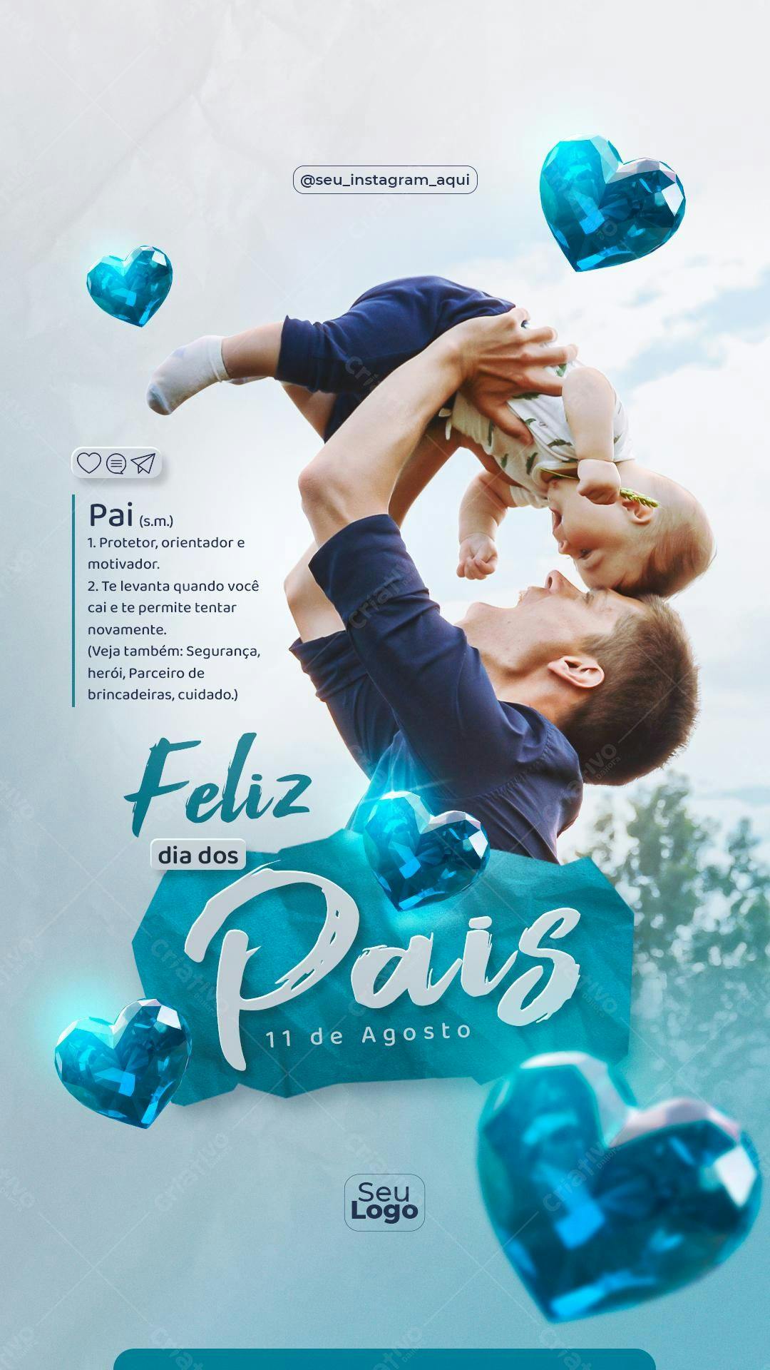 Flyer Dia dos Pais com Coração Azul PSD Editável