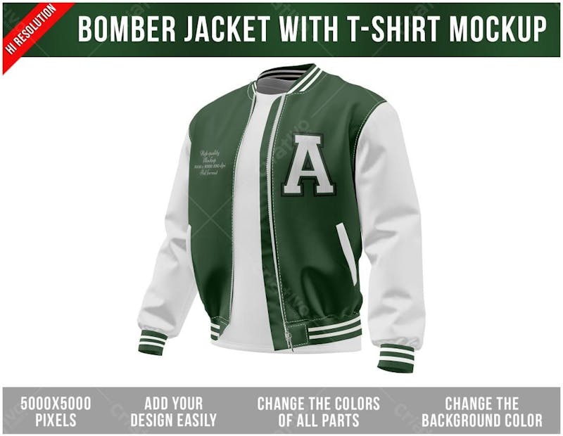 Jaqueta tipo bomber com camiseta mockup