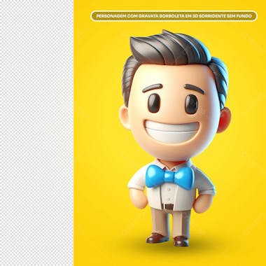 Personagem com gravata borboleta em 3d sorridente sem fundo