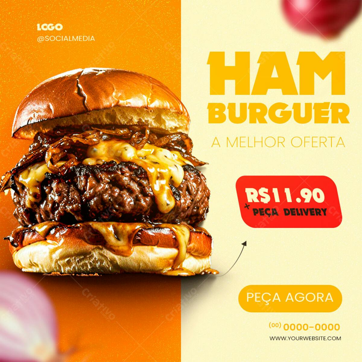 Flyer para Promoção de Hambúrguer Ham Burguer PSD Editável