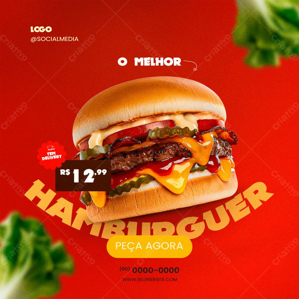 Postagem para Redes Sociais Hambúrguer PSD Editável