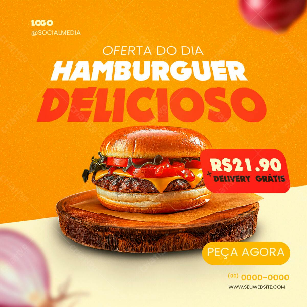 Postagem de Mídia Social Hambúrguer Delicioso PSD Editável