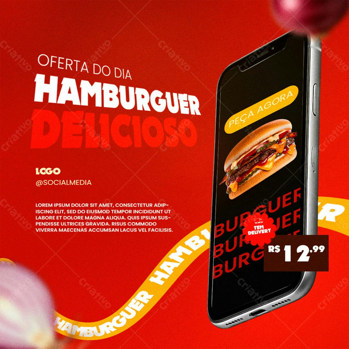 Flyer para Promoção de Hambúrguer Delicioso PSD Editável