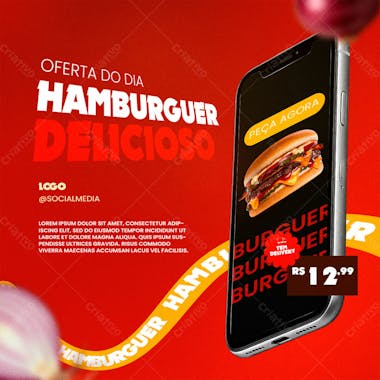 Oferta do dia hamburguer delicioso psd editável premium