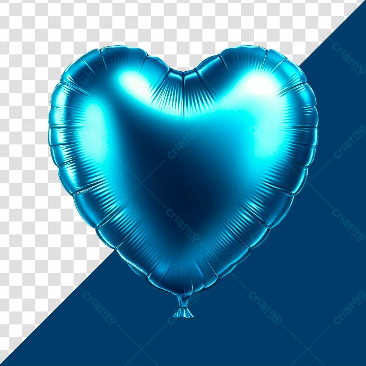 Balão em Formato de Coração Azul PSD Editável