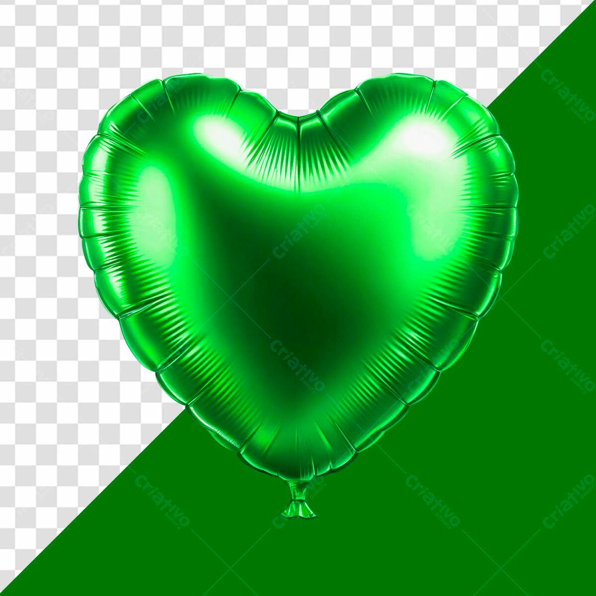 Balão em Formato de Coração Verde PSD Editável