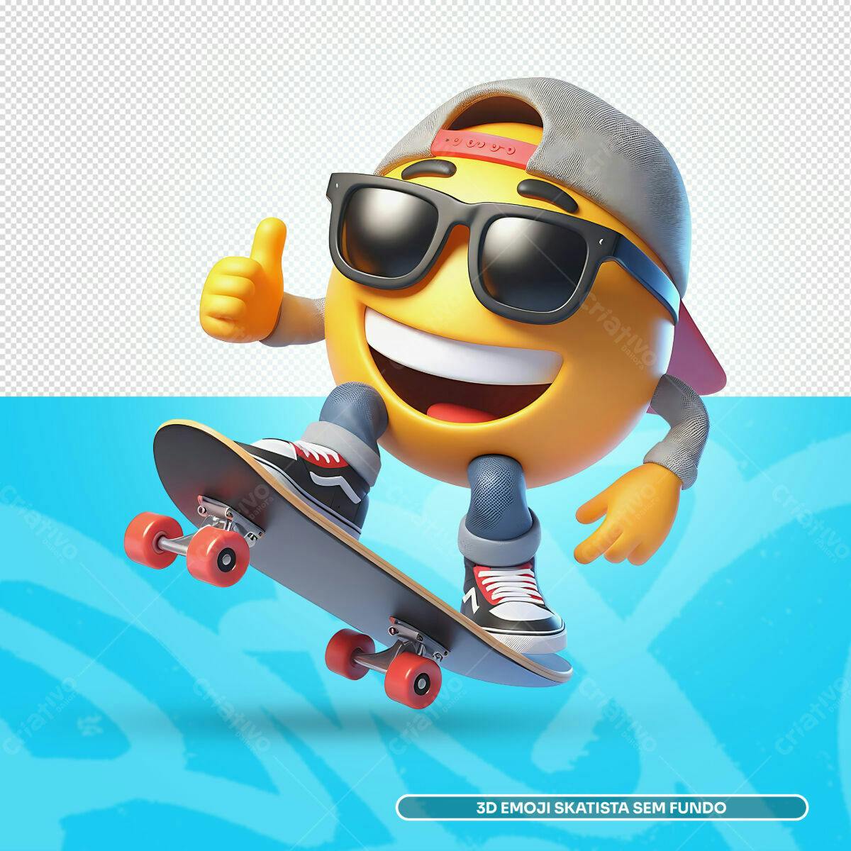 PSD Emoji Skatista Amarelo para Redes Sociais Editável