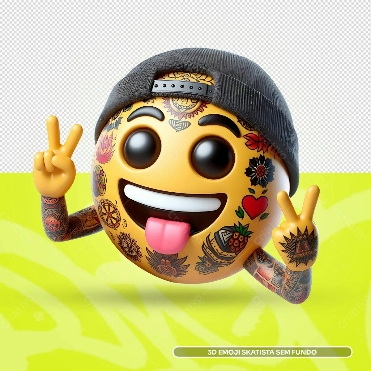 Emoji 3D Skatista com Tatuagens PSD Editável