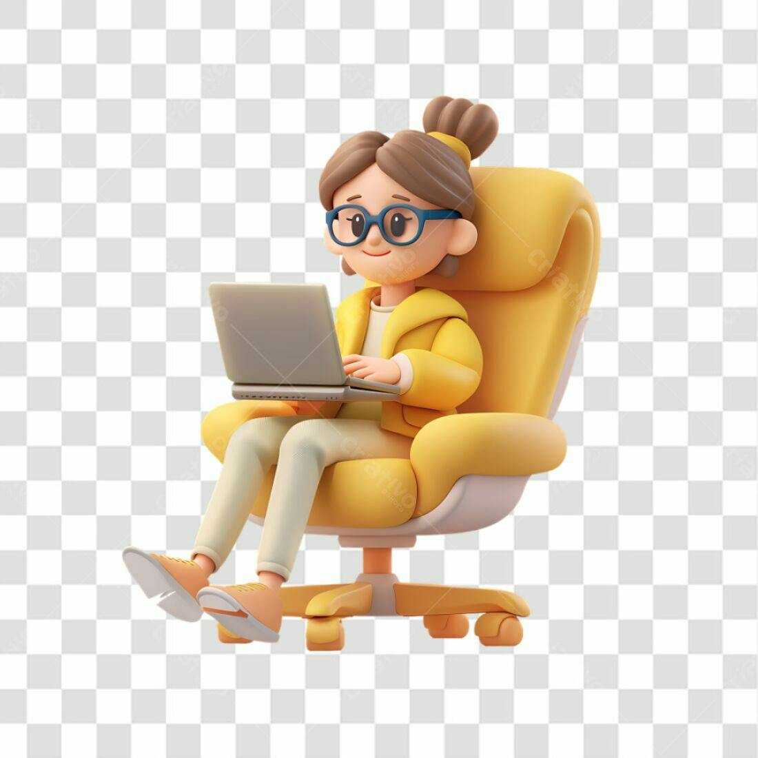 Icone Mulher Trabalhando em Laptop PNG com fundo transparente