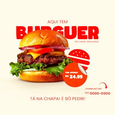 Aqui tem burguer de carne grelhado psd premium hamburgueria