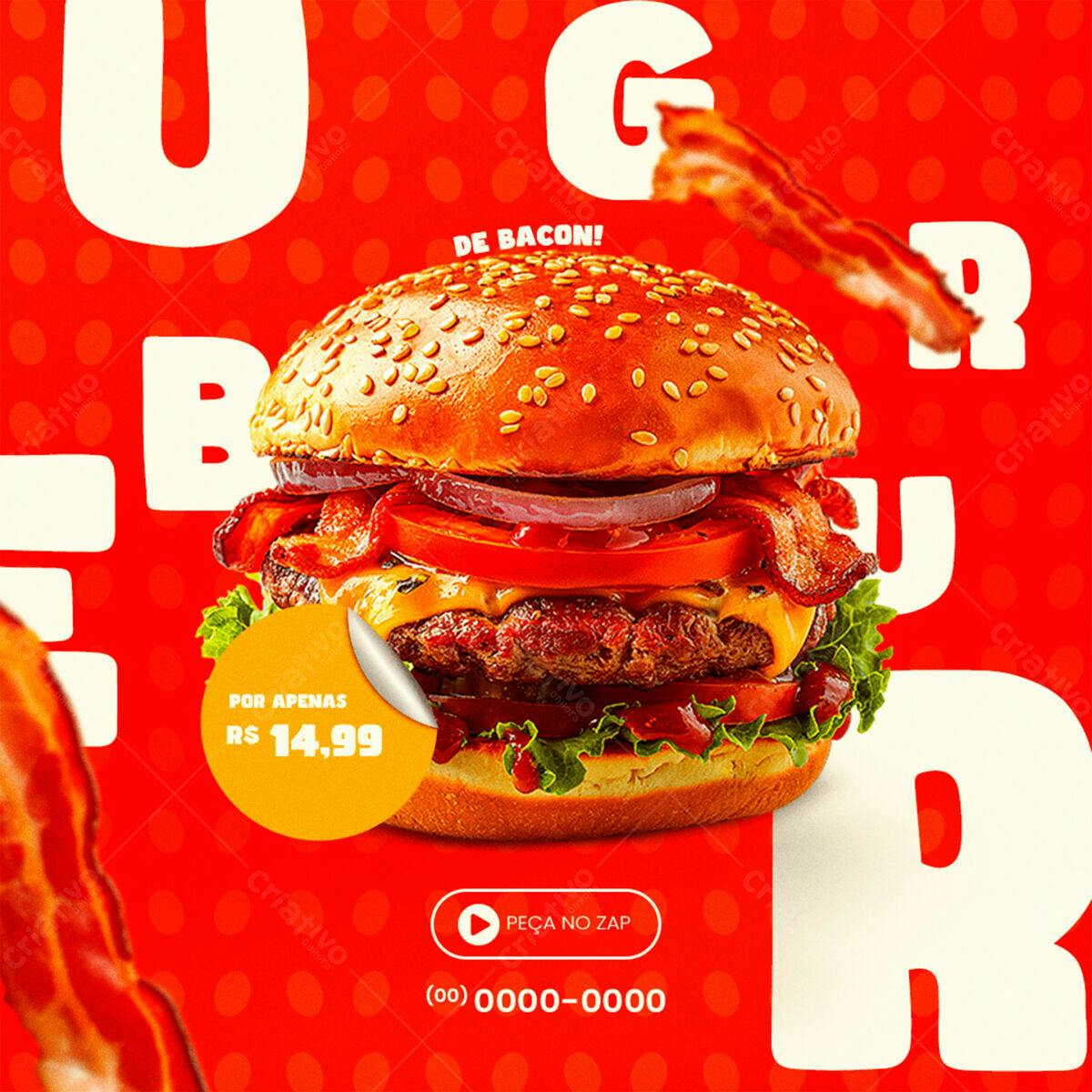 Flyer para Promoção de Hambúrguer de Bacon PSD Editável