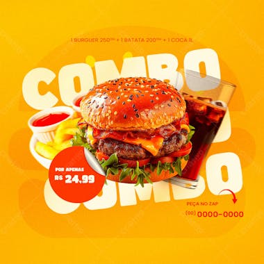 Combo burguer batata e coca psd premium editável