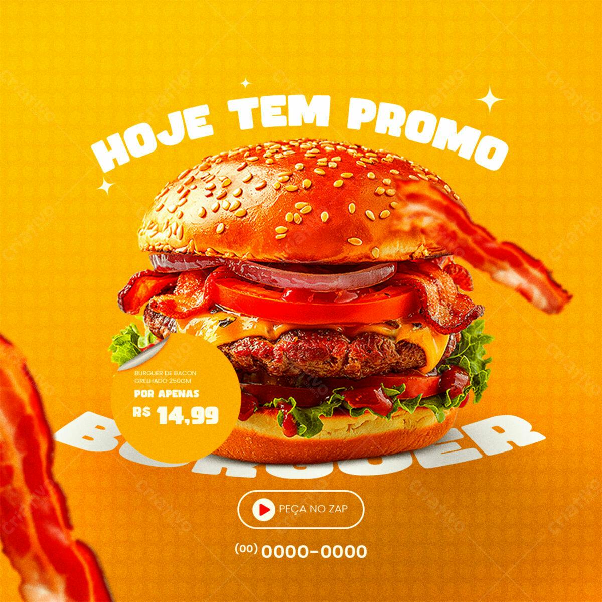 Postagem Promoção Hambúrguer Bacon PSD Editável
