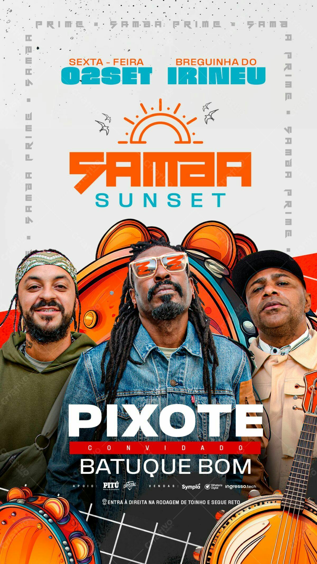 Flyer para Evento Samba Sunset com Pixote PSD Editável