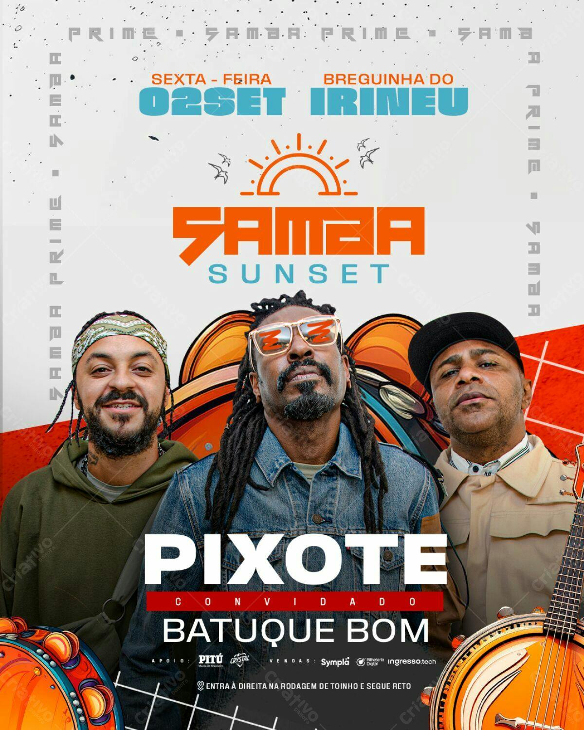 Flyer Festa Samba Sunset com Pixote PSD Editável