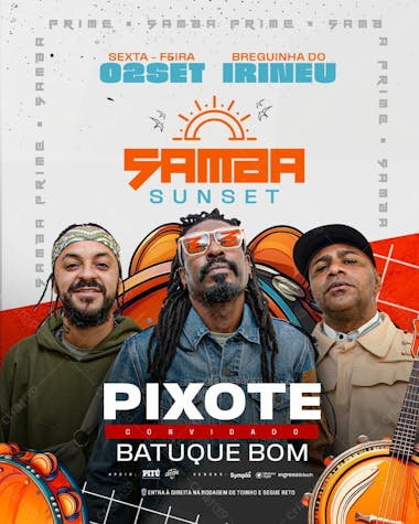 Flyer evento samba sunset feed psd editável