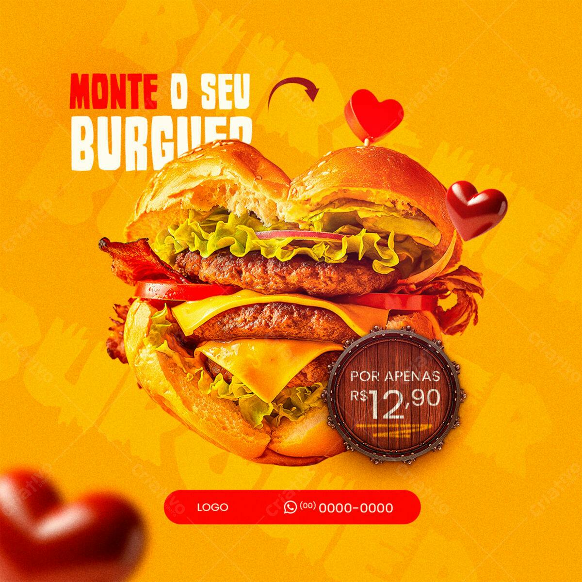 Flyer para Promoção de Hambúrguer Duplo PSD Editável