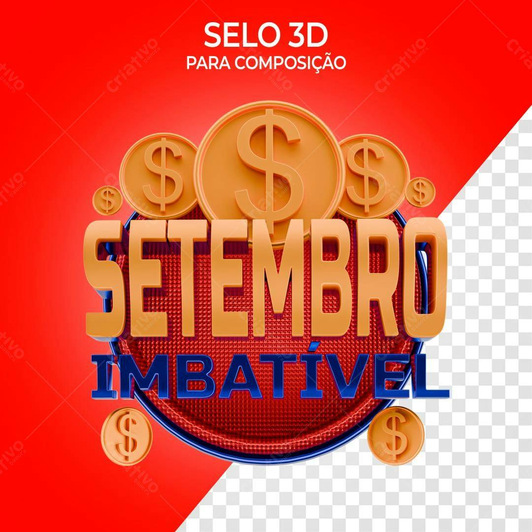 Selo 3D promocional Setembro Imbatível dourado e vermelho