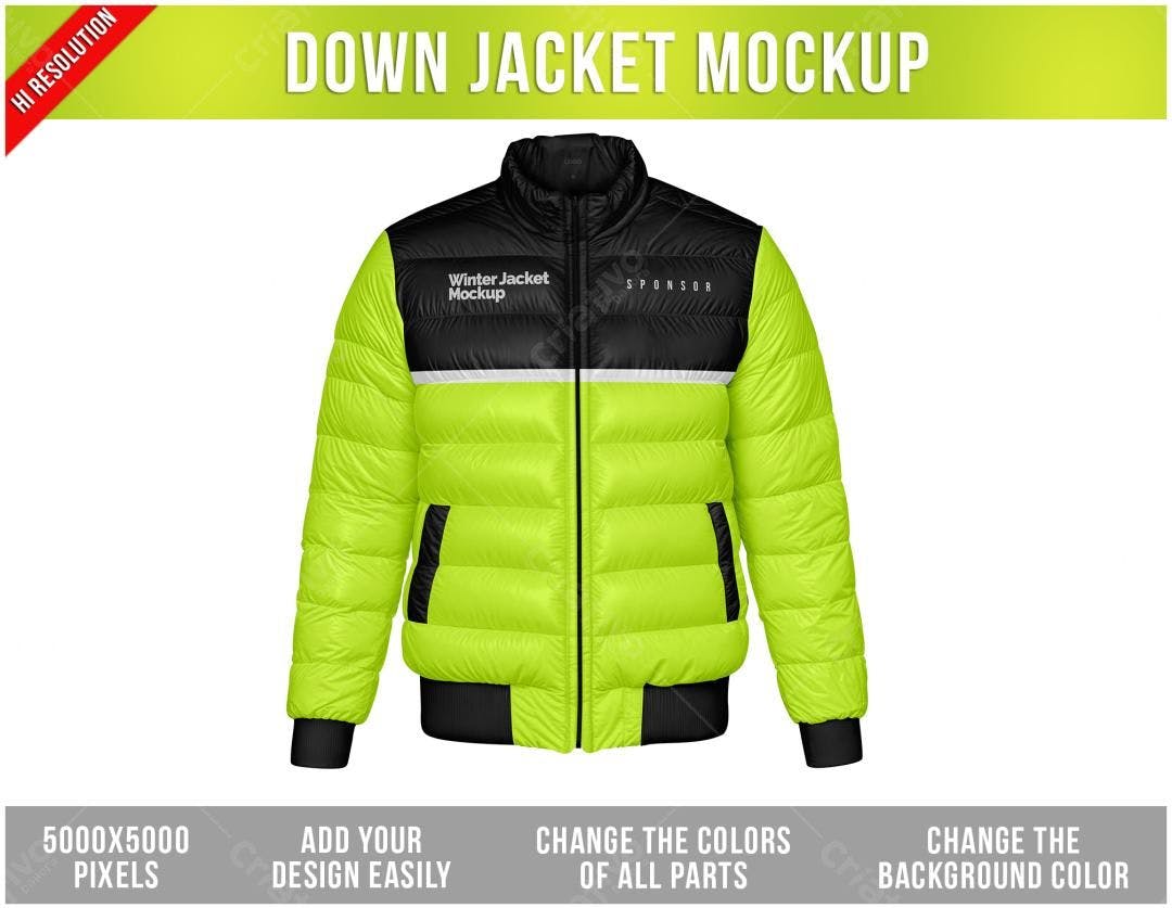Mockup Jaqueta Inverno: Verde Limão, Preto e Branco