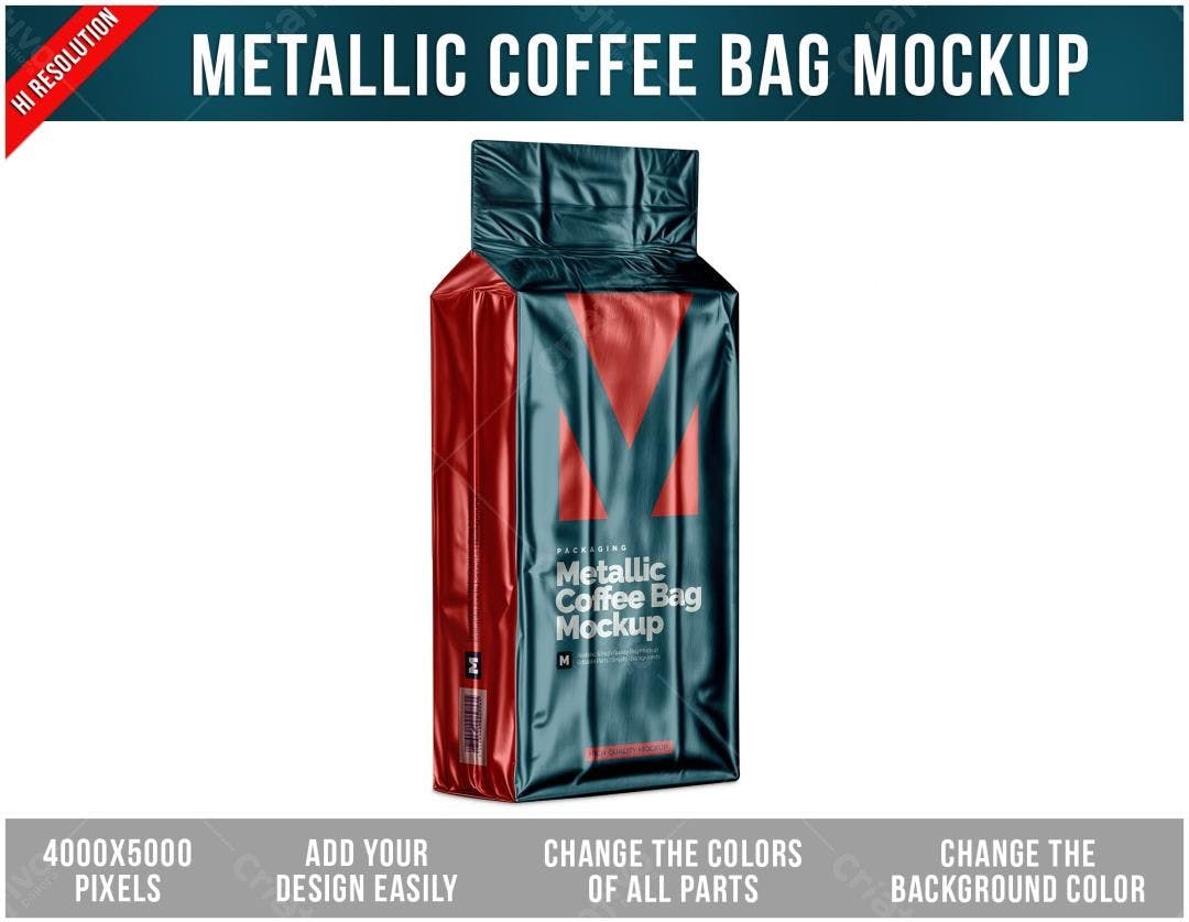 Mockup de Embalagem de Café Metálica: Vermelho e Azul-Marinho