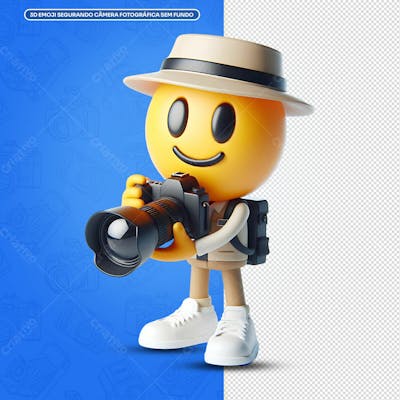 3D Emoji Segurando Câmera Fotográfica Sem Fundo
